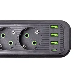 Мережевий фільтр-подовжувач Yiwu HP-5-14 EURO 1085U 5 м 4 розетки 3 USB чорний  - мініатюра 4
