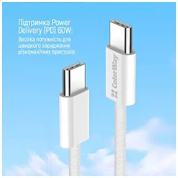 Дата кабель USB-C to USB-C 1.0m 60W 3.0А grey ColorWay (CW-CBPDCC061-GR) - мініатюра 9