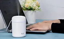 Портативний світлодіодний ультразвуковий зволожувач повітря Humidifier H2O 300 мл Сірий - мініатюра 6