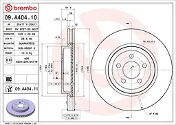 Диск гальмівний передній вентильований Chrysler 300c, Lancia Thema 04-25р Brembo (09.A404.11)