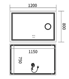 Дзеркало Mixxus Premium QUADRO MR20-120x80 (LED Touch, Anti-fog, лінза) (MP6624) - мініатюра 6