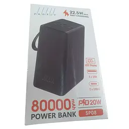 Портативний акумулятор Profit SP08 80000mAh 22.5W + PD 20W LED зовнішня батарея чорна з ліхтариком - мініатюра 3