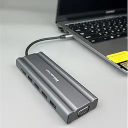 Концентратор Wondertech WT00586 Type-C Hub 10-в-1 для ноутбуків: 4x USB 3.0, 1x USB 2.0, HDMI, VGA, SD/TF, 3,5 мм jack - мініатюра 6
