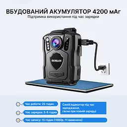 Нагрудний відеореєстратор BOBLOV M5 128GB 2K 1440P з потужним акумулятором, кут огляду 140° - мініатюра 2