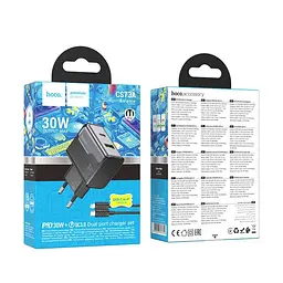 Зарядний пристрій Hoco CS73A USB/ Type-C PD 30W QC midnight чорний + кабель Type-C to Lightning - мініатюра 5