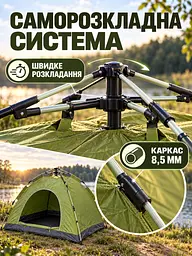 Палатка-трансформер туристическая самораскладная 220x250x150 см, хаки (1945578108) - миниатюра 5