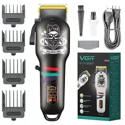 Машинка для стрижки волосся VGR V-699 LED-дисплей акумуляторна 4 насадки 5W Black - мініатюра 3