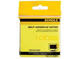Папір клейкий SCHOLZ , 76х76мм, 100арк. неон, жовтий, 8068