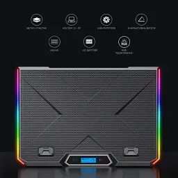Підставка для ноутбука до 18" GamePro CP890, Black, RGB підсвічування, 6 x 70 мм вентилятор (2500 rpm), LCD-дисплей, метал/пластик, 2xUSB 2.0, 396 х 286 х 28 мм, 1000 г, регулювання швидкості вентиляторів та кута нахилу - мініатюра 4