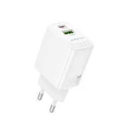 Мережевий зарядний пристрій Borofone BN29 Fuente PD30W+QC3. 0 charger (EU) білий
