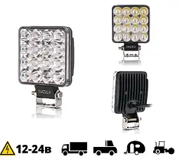 Фара LED Квадрат 48W (3W x 16) 10-30V 80x80x20 мм Далекий Spot Сробоскоп Білий (MINI 48W) - мініатюра 3