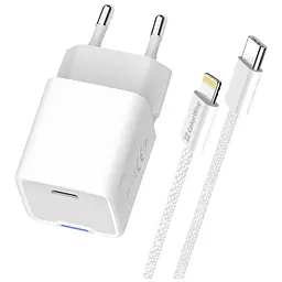 Зарядний пристрій ColorWay C101D GaN Mini 20 Вт PD PPS USB-C + кабель USB-C — Lightning білий (CW-CHS059PDL-WT) - мініатюра 3