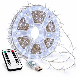 Світлодіодна гірлянда Мішура довжина 50 м на 1500 LED USB  DT-1595 холодне біле світло з пультом ДК