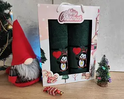Набір новорічних рушників Gulcan 50x90+70х140 Merry Christmas Green - мініатюра 2