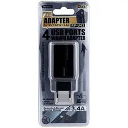 Мережевий зарядний пристрій Remax RP-U43 Wanfu 3.4A 100-240V / 4USB EU Чорний - мініатюра 2