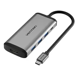 Хаб USB 5-in-1, Grey, Type-C 3.2 - 1xType-C (100 Вт) / 3xUSB 3.0 / HDMI 4K Vention teh0019594