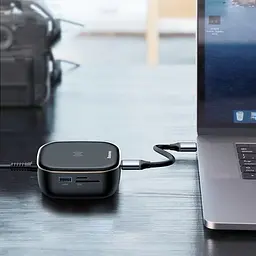 Мультипортовий адаптер USB Хаб Baseus Multi-Functional Charger Type-C CAHUB-AU01 Black - мініатюра 9