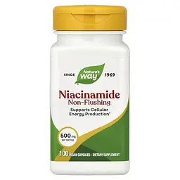 Ниацин (B-3) Niacinamide Non-Flushing 500 mg 100 Capsules Nature's Way vit0005304