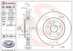 Диск гальмівний вентильований Jeep Grand Cherokee IV, Dodge Durango 10-25р Brembo (09.N236.21)