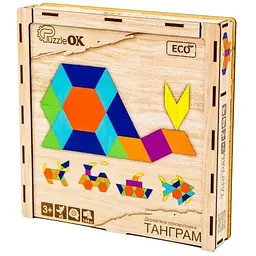 Дерев'яна головоломка Танграм 144 елементи PuzzleOK 4.8х23.4х9.5 см det0016062