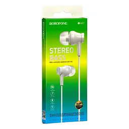 Проводные наушники вакумные с микрофоном Borofone 3.5 mm BM67 Stereo Bass 1.2 m White - мініатюра 2
