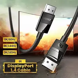 Кабель DisplayPort M - M V1.4 8K 3м Plastic Case Braided Cable DP114 Чорний UGREEN - мініатюра 3