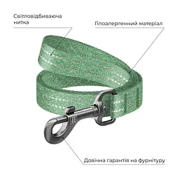 Повідець для собак WAUDOG Re-cotton світловідбивний L-XL Ш 25 мм Д 300 см салатовий (03215) - мініатюра 3
