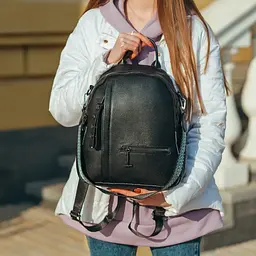 Жіночий шкіряний рюкзак міський чорний 73590 Tiding Bag - мініатюра 5