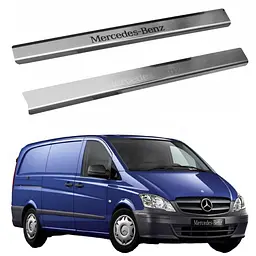 Накладки на пороги для Mercedes-Benz Vito III / V-class II (W447) Нержавіюча сталь із загином та Логотипом 2 шт (Premium P-ME12)