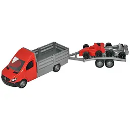 Автомобіль Tigres Mercedes-Benz Sprinter бортовий з лафетом масштаб 1:24 червоний (39669) - мініатюра 2