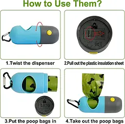 Диспенсер для пакетів із ліхтариком Dog Poop Bag Holder with Flash Light синій 1 рулон у комплекті - мініатюра 4