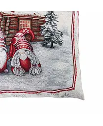 Декоративна наволочка Прованс Snowfall Пара гномів біля хатинки, 45х45 см, білий (23806) - мініатюра 2