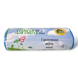Пакети для сміття, 60 л, 40 шт, синій, Власне виробництво, HD поліетилен, для дому, кухні, офісу