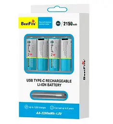 USB Type-C акумуляторні батареї типу AA BestFire 2150 мА·год Li-Ion (4 шт.)