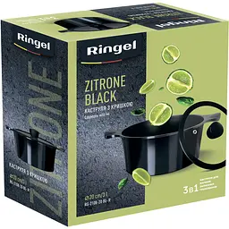 Каструля Ringel Zitrone Black, з кришкою, 20 см, 3 л, чорний (RG-2108-20 BL-R) - мініатюра 7