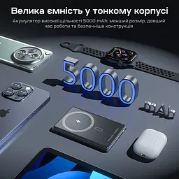 Повербанк 5000mAh Choetech B738 Black QC3.0 PD3.0 бездротова магнітна зарядка (43-00161) - мініатюра 6