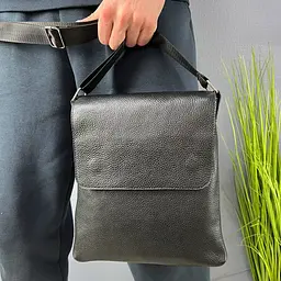 Сумка чоловіча шкіряна Handycover S248 чорна з клапаном - мініатюра 2