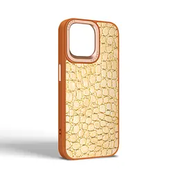 Кожаный чехол для Apple iPhone 15 Pro Max, Harder Crocosaur, бежевый, термополиуретан ТПУ + экокожа с текстурой крокодила, панель, защита корпуса, противоударный, микрофибра, рамка вокруг камеры, защита всего корпуса, (ARM76709) - мініатюра 2