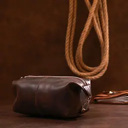 Шкіряна вінтажна косметичка Shvigel 16398 коричнева - мініатюра 9