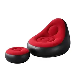 Надувне садове крісло з пуфиком Air Sofa Comfort велюрове 110 × 100 × 75 см  вініл з вологостійким флокованим покриттям Червоний  - мініатюра 3