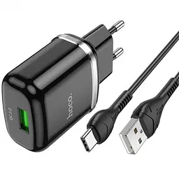 Мережевий зарядний пристрій Hoco N3 Special single port 1 USB, QC3.0 + USB Cable Type-C 3A Black