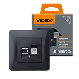 Розетка CAT3 одинарна телефонна чорний графіт VIDEX BINERA VIDEX (24467-000)