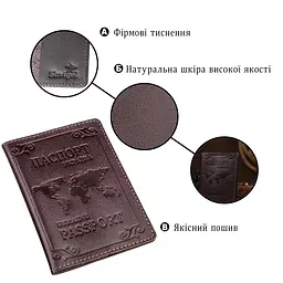Шкіряна обкладинка на паспорт з карткою та рамкою SHVIGEL 13983 коричнева - мініатюра 4