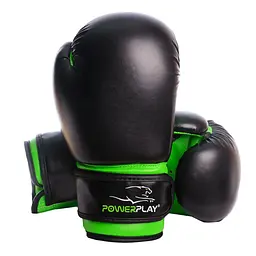 Дитячі рукавиці для  боксу Power Play PP 3004, Black/Green - 6 унцій