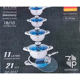 Набір каструль з нержавіючої сталі German Family GF-2057 з багатошаровим дном та скляними кришками + сковорода 21 предмет (24375-GF-2057_2337) - мініатюра 5
