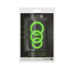 Набір ерекційних кілець Ouch! Glow in the Dark, 3 шт. (неоновий зелений) - мініатюра 4