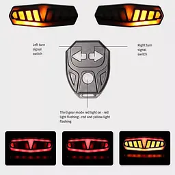 Велоліхтар із зазначенням поворотів акумуляторний red+yellow ЗУ Type-C FY-1828 - мініатюра 4