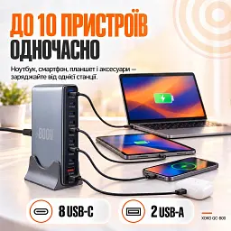 Зарядний пристрій XoKo 8xUSB-C PD 65 - 140W + 2xUSB QC30W GaN3 800W (XK-QC-800) - мініатюра 10