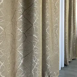 Льняні штори "бите скло" кавового кольору 2шт. 150х270 з білим шифоновим тюлем 400х270, на тасьмі ALBO pbe0052740 - мініатюра 8
