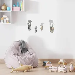 Дзеркальний декор Wall Sticker SW-00002494 акриловий самоклеючий Котики 4 шт. срібло - мініатюра 6